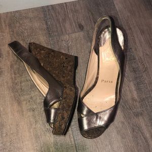 Metalic silver cork and leather christian louboitin
